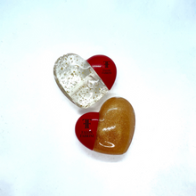 Load image into Gallery viewer, 24k gold lipgloss, 24k gold flakes lipgloss duo. mini hearts packaging for kids and adults lipgloss. vegan, all natural and cruelty free. handmade lipgloss.